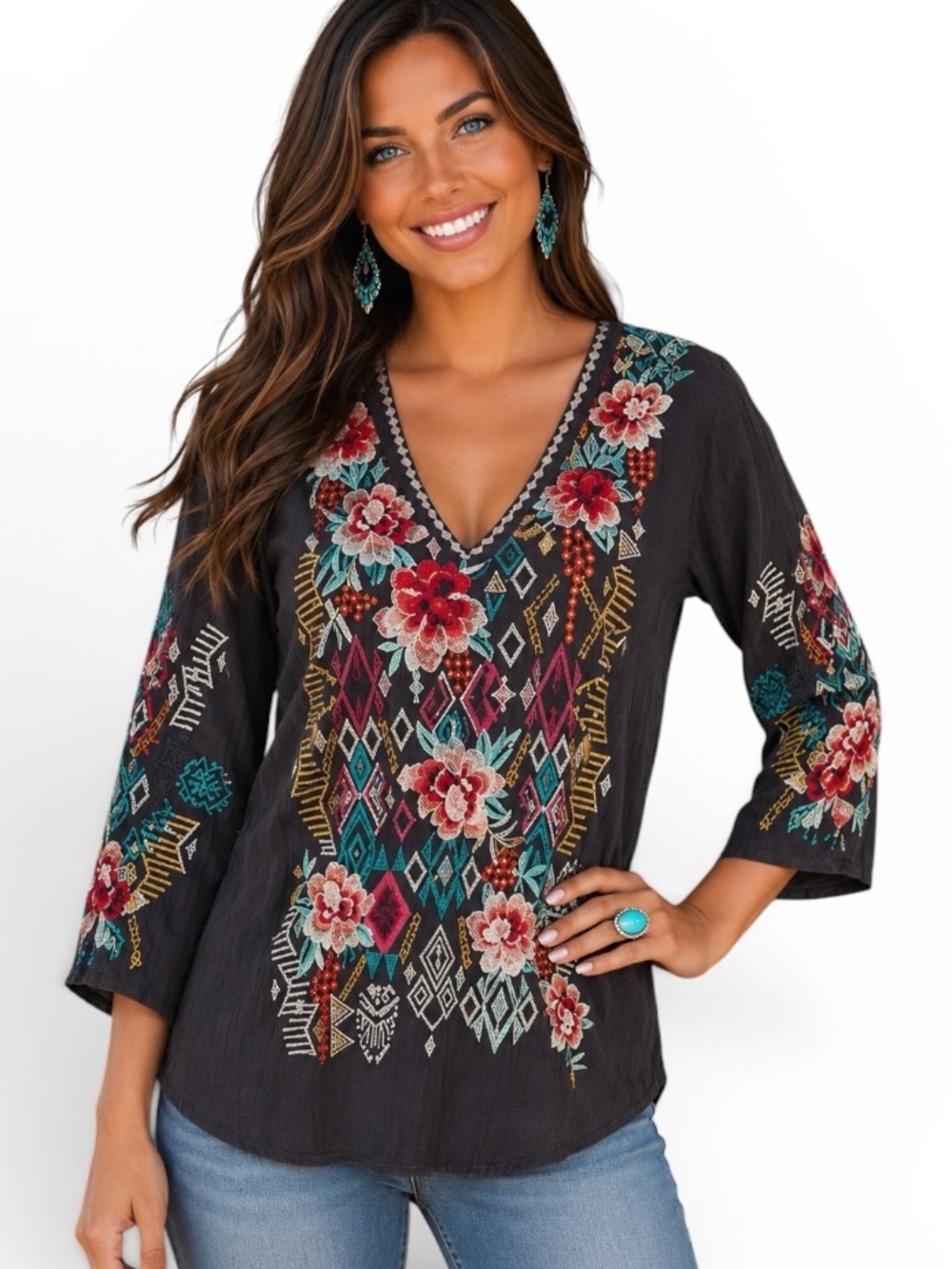 Johnny Was Emmaline heavily embroidered tunic NWT